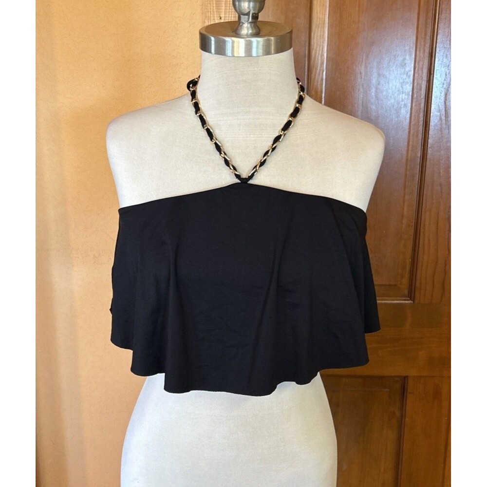 Michael Kors Black Bikini Halter Top Sz XS Sexy Gold Hardware Beach Vacation
